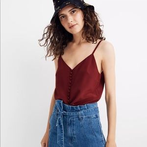 NWT Madewell Silk Button-Down Cami, Size XS 00 Rich Burgundy